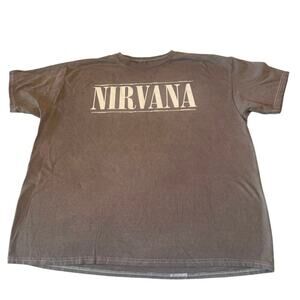 Nirvana Brown Short Sleeve Grunge Band T-Shirt Smiley Face on Back Size XL